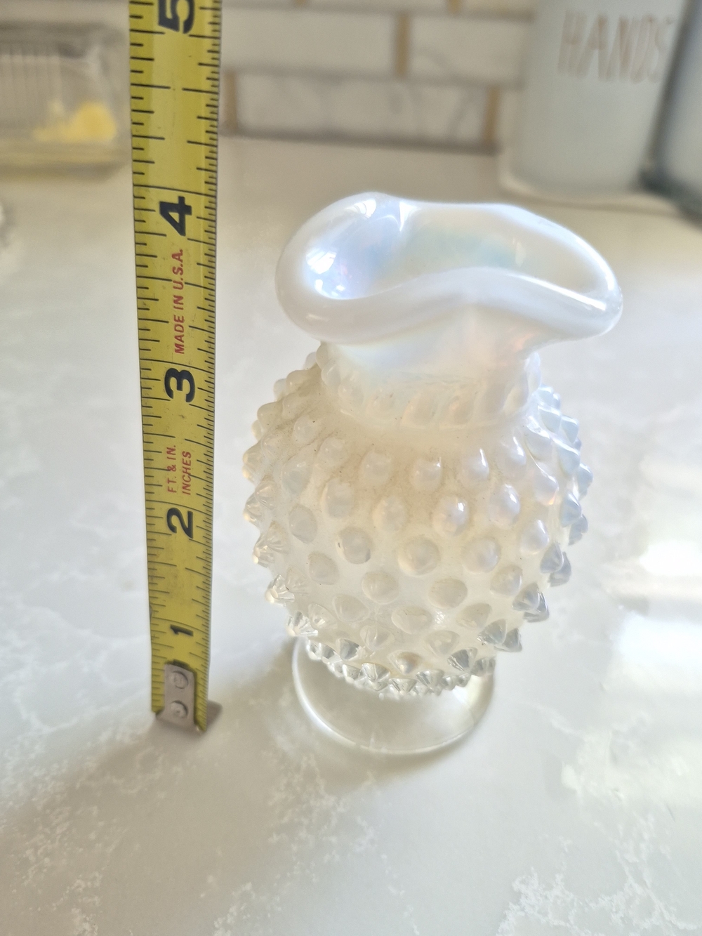 Vintage Fenton White Opalescent Hobnail Votive Vase